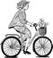 Cute vector character design on adult young woman riding bicycles. Stylish female hipsters on bicycle, side view