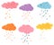 Cute vector clouds with colorful raindrops