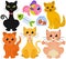 Cute vector collection of cat and fish isolated on