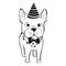 Cute vector dog in winter clothes. Fashion French bulldog puppy.