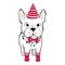 Cute vector dog in winter clothes. Fashion French bulldog puppy.