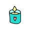 Cute Vector doodle candle in blue glass