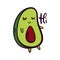 Cute vector doodle smiling funny groovy cartoon baby avocado happy character saying Hi. Vitamin positive fruits and