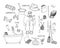 Cute vector drawn Doodle set about self-isolation, quarantine, Covid-19, stay at home, Hobbies and activities.Doodle icons, home e