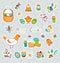 Cute vector Easter stickers icon set