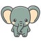 Cute vector elephant in kawaii style. African animal on white background
