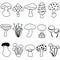 Cute vector of fungi mushroom for coloring. Set of doodle illustration isolated on white background