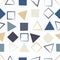 Cute vector geometric seamless pattern. Brush strokes, triangles and squares. Hand drawn grunge texture. Abstract forms