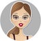 Cute vector girl avatar icon. Young woman face. Pretty lady port