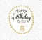 Cute vector happy birthday to you card with cake and wreath. Vector illustration.