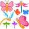 Cute vector Icons : Butterfly, dragonfly