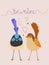 Cute vector illustration of Love birds with hearts and Be Mine t