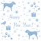Cute vector illustration of two dogs, gift boxes, bird, hearts,