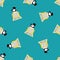 Cute vector Kawaii penguin chicks with scholar hats peeking out from behind laptop on aqua blue backdrop. Cartoon