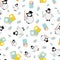 Cute vector Kawaii penguin chicks with scholar hats,pencils, notebooks on white backdrop. Scattered cartoon emperor baby