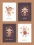 Cute vector magic cards, magical fairy-tale set with tooth fairy, fabulous fairies characters, autumn leaves, berries