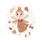 Cute vector magic illustration with tooth fairy character, autumn leaves, berries, branches, plants, bubble, wings