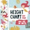 Cute vector marine height chart meter for little girl with mermaids, fishes, bubbles, undersea