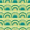 Cute vector mosaic rainbow seamless pattern background. Backdrop with rows of tile effect blue green yellow rainbows