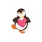Cute vector Penguin Toon Is Holding A Pink Heart And Dancing
