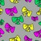 Cute vector seamless pattern with colored cartoon bows on gray background, fabric blank, packing pattern, design