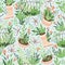 Cute vector seasonal seamless pattern. Growing flowers and plants in the greenhouse. Spring endless garden background.