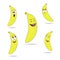 Cute vector set of banana fruit character in various action emotions.