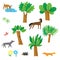 Cute vector set with forest inhabitants - horse, deer, wolf, fox