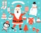 Cute vector set with laughing Santa Claus, penguin, snowman