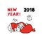 Cute vector sketch illustration of Santa Claus fell asleep new year eve on the bag with gifts. Design greeting card new