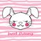 Cute vector sleeping bunny on striped background