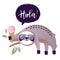 Cute vector sloth bear animal says Hola