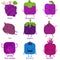 Cute vector of square shaped smiling fruit, vegetable with happy face in purple color
