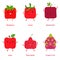 Cute vector of square shaped smiling fruit, vegetable with happy face in red color
