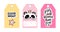 Cute vector tags with sleep masks and quotes. Vector cards collection. Labels, badges with panda eye mask and sleep