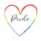 Cute vector watercolor textured rainbow outlined heart with cursive calligraphic text Pride. LGBT community symbol