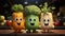 Cute vegetables, Disney pixar , 3d render