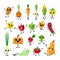 Cute vegetables kawaii flat characters vector set