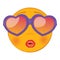 Cute very happy and lovely emoticon. In a sunglass in the form of a heart.