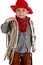 Cute very young cowboy holding a rope smiling