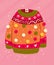 Cute vibrant hand drawn sweater with winter decoration and pom-poms. Colorful holiday vector illustration