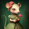 Cute Victorian Rat Elegantly Dressed with Gorgeous Bouquet of Roses - Generated Artificial Intelligence - AI