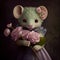 Cute Victorian Rat Elegantly Dressed with Gorgeous Bouquet of Roses - Generated Artificial Intelligence - AI