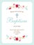 Cute vintage Baptism invitation card with hand drawn flowers