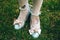 Cute vintage blue shoes with pink bows. Retro sweet candy shoes