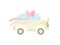 Cute Vintage Car Decorated with Bow on Roof and Flowers, Wedding Retro Auto, Side View Vector Illustration