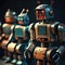 Cute vintage retro robots - ai generated image