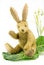 Cute vintage toy bunny rabbit waving hello.