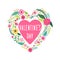 Cute vintage Valentine`s Day symbol as rustic hand drawn first spring flowers in heart shape