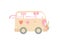 Cute Vintage Van Decorated with Flowers and Hearts, Romantic Wedding Retro Mini Bus, Side View Vector Illustration